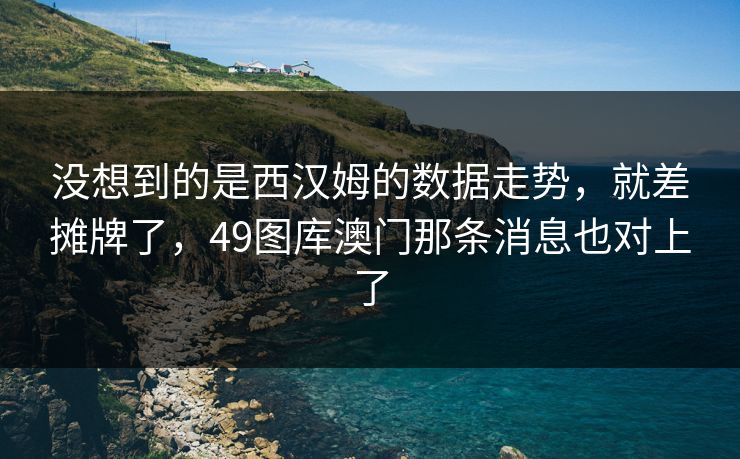 没想到的是西汉姆的数据走势，就差摊牌了，49图库澳门那条消息也对上了